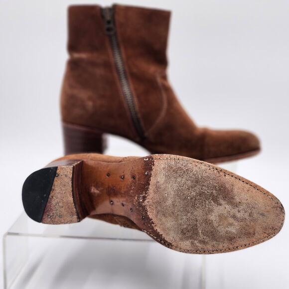 Ann Mashburn Brown Suede Ankle Booties Women 39 Side Zip Heel Boho Western S0064 - Picture 8 of 8